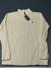 Polo Ralph Lauren mock neck 1/4 zip cable knit sweater Half White Size L