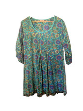 Karma East Size Large Green Floral Boho  Cotton Dress