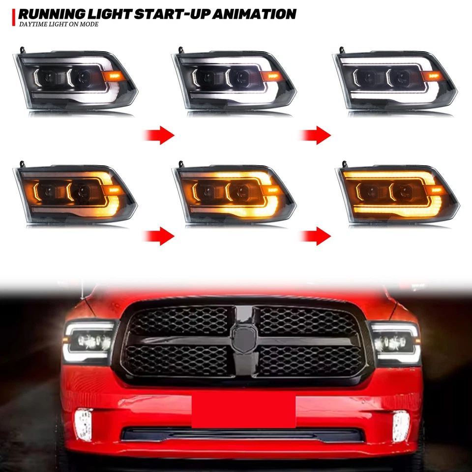 Conjunto de par de faros delanteros proyector Dodge Ram 1500 2009-2018 Foto 3 de 4