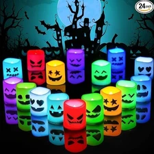 Homemory 24Pack Color Changing Halloween Flameless Candles, 200+ Hours LED Votiv