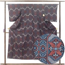 Recycled Silk Tsumugi Kimono  Haori Ensemble, Black A Rank 