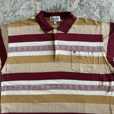 Vintage Pierre Cardin Paris Striped Polo Shirt XL Red Gold Geometric 80s Cotton