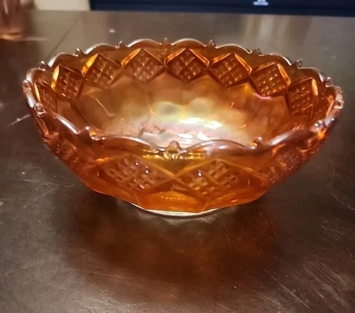 Vintage 8" Imperial Carnival Glass Bowl  Open Edge / Diamond Pattern