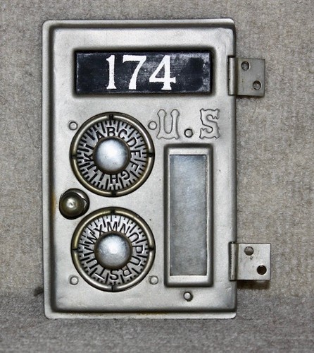 Antique USPS PO Post Office Postal Box Door with glass and a combination