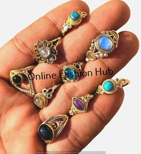 Authentic 18K Gold Plated Trending Opalite & Mix Gemstone Rings Lot Healing Jewelry