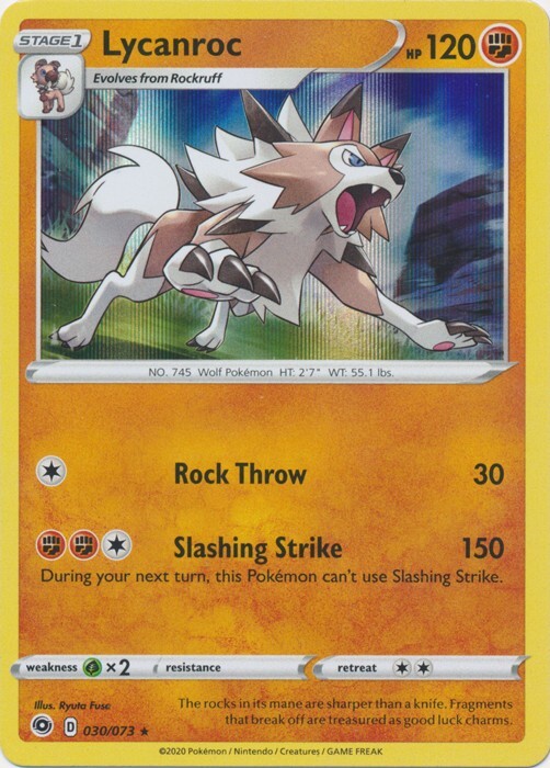 Holo Lycanroc - 30/73 Champion's Path Rare Pokemon TCG
