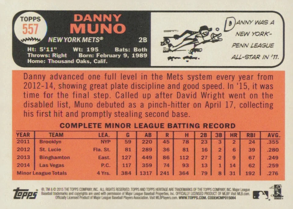 2015 Topps Heritage High Number #557 Danny Muno - Image 2 of 2
