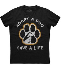 Camiseta negra de algodón de manga corta Adopt A Dog Save A Life para hombre Adopt A Dog Lover