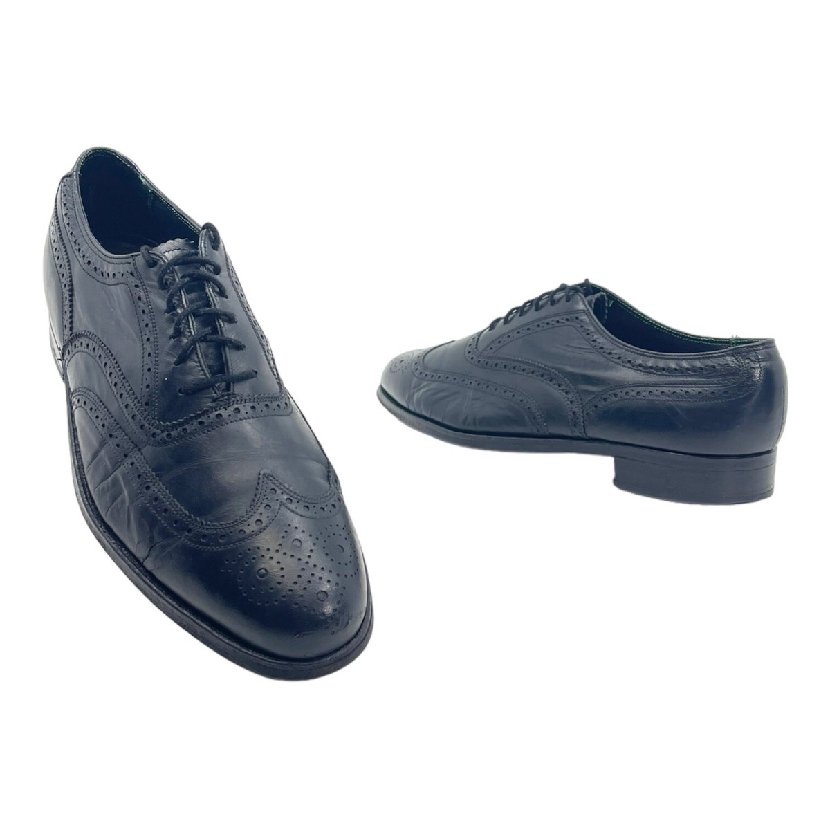 Vintage Mens Florsheim Black Brogued Wingtip Balmoral Oxford Dress Shoes Size 10 Florsheim Black Wingtip Dress Shoes for Men for sale | eBay main image 2