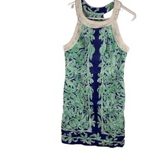 Lilly Pulitzer Lea Shift Dress Sz 4 Koala Bamboo Blue Green Vacation Easter