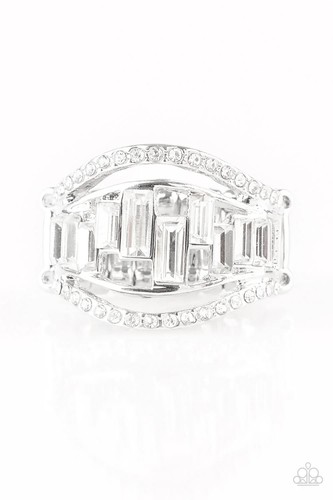 Paparazzi "Treasure Chest Charm" Rhinestone & Emerald Cut Glass Silver Ring - Picture 2 of 2