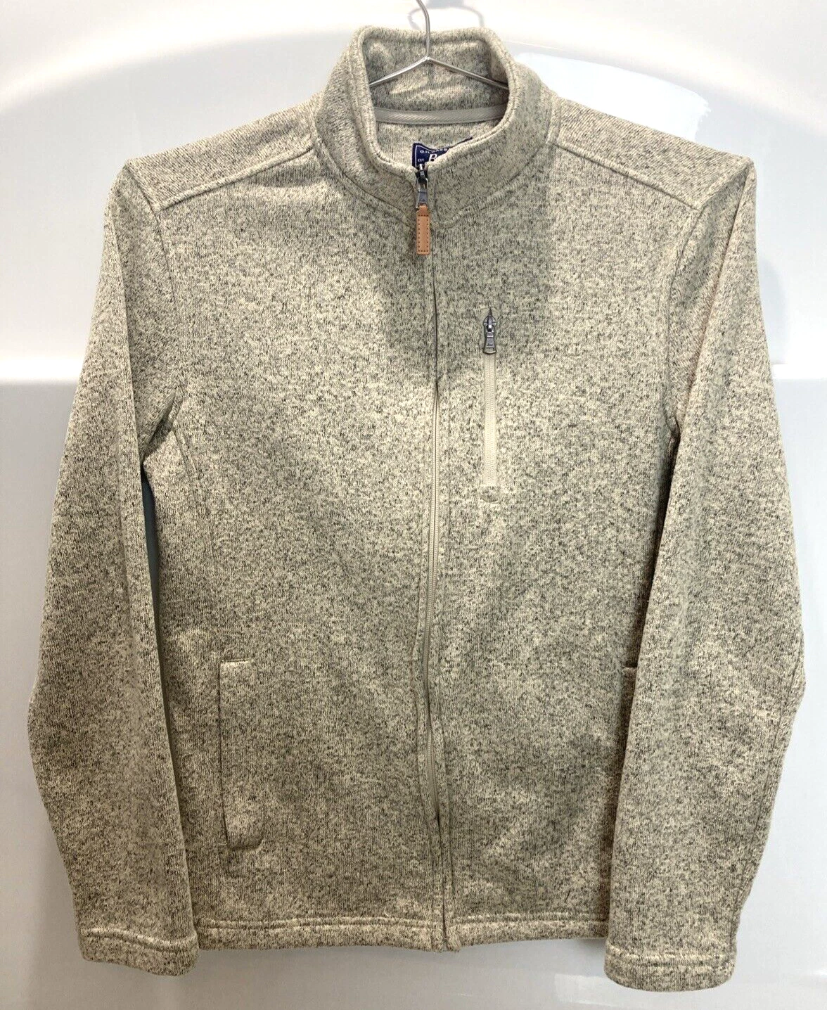 G.H. Bass & Co. Fleece Jacket Men's Size S Tan/Gray Full Zip Three Pockets