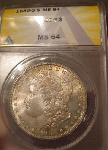 1880 S Morgan Silver Dollar - BU ANACS MS 64, Light Toning both sides, 4073