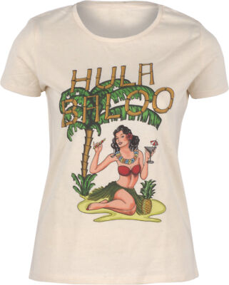 Traumtrulla »HULA BALOO« Tropical HULA GIRL Retro MOTIV T-SHIRT Creme Rockabilly