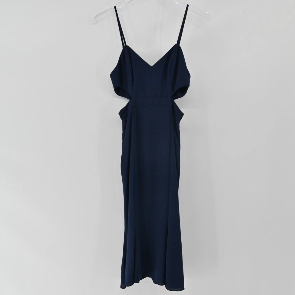 FAME and PARTNERS Dress Womens Size 2 Navy Blue Spagetti Strap Zyra Cut Out Midi - Image 2 of 4