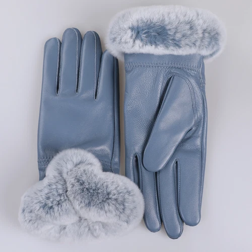 Women's Winter Genuine Leather Gloves Rex Rabbit Fur Warm Trim Cuff Velvet Lined - Picture 33 of 88