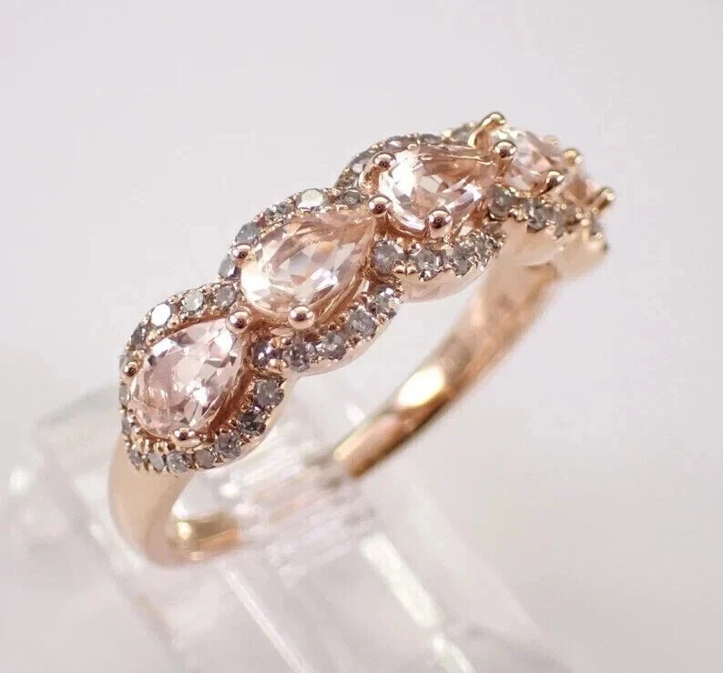 3Ct Pear Cut Simulated Peach Morganite Women's Wedding Ring 14K Rose Gold Plated - Image 2 of 4