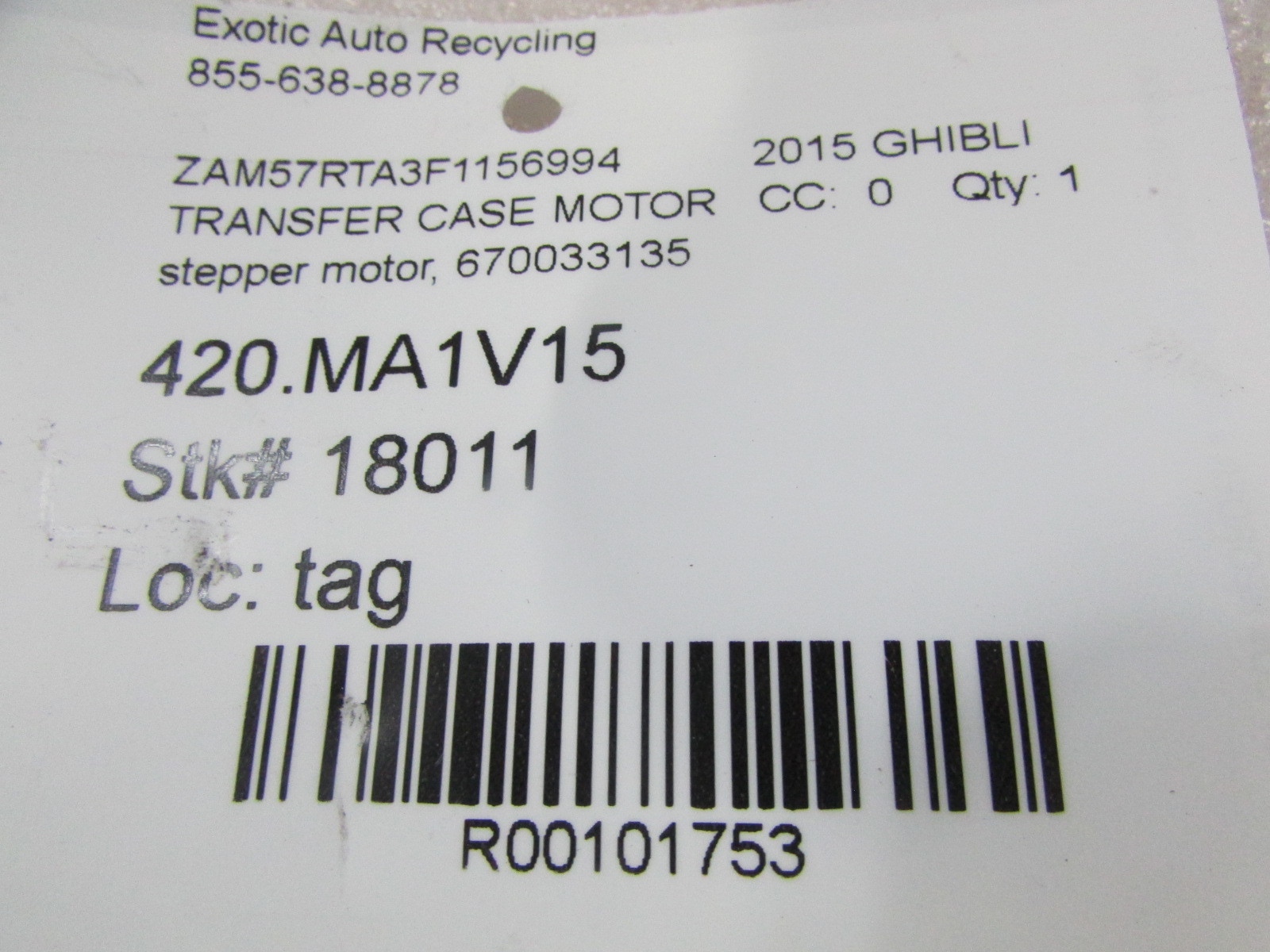 Maserati Ghibli, Stepper Motor, Used, P/N 670033135