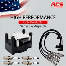 OEM Ignition Coil & 4X Iridium Spark Plug & 4X Wires for Volkswagen Seat UF277
