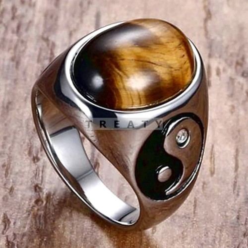 Tiger Eye Oval Cut Gemstone With 925 Sterling Silver Ring For Men's #413 - Picture 5 of 6