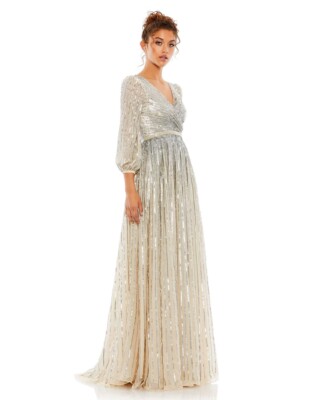 Mac Duggal Gown Dress Formal Sz 6 Retail $598 5509 silver /nude Prom Sequin  | eBay