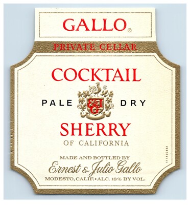 1950's-70's Gallo Pale Dry Sherry Cocktail California Wine Label Original S58E