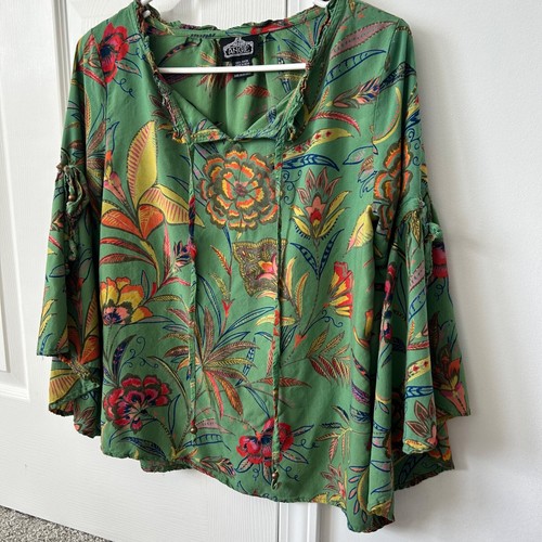 Angie Bell Sleeve Ruffle Floral Print Blouse Large - made in India - Picture 2 of 7