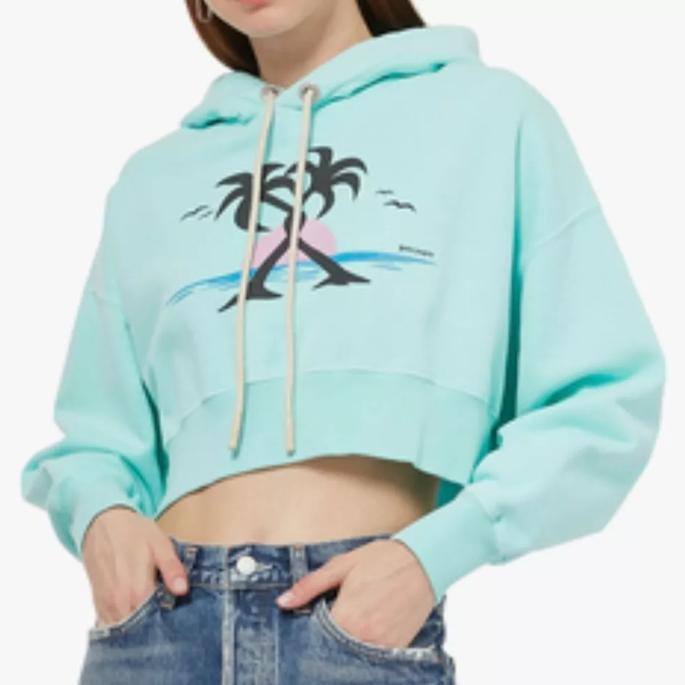 Palm Angels Hugging Palms Cropped Hoodie XS Seafoam BNWT Authentic