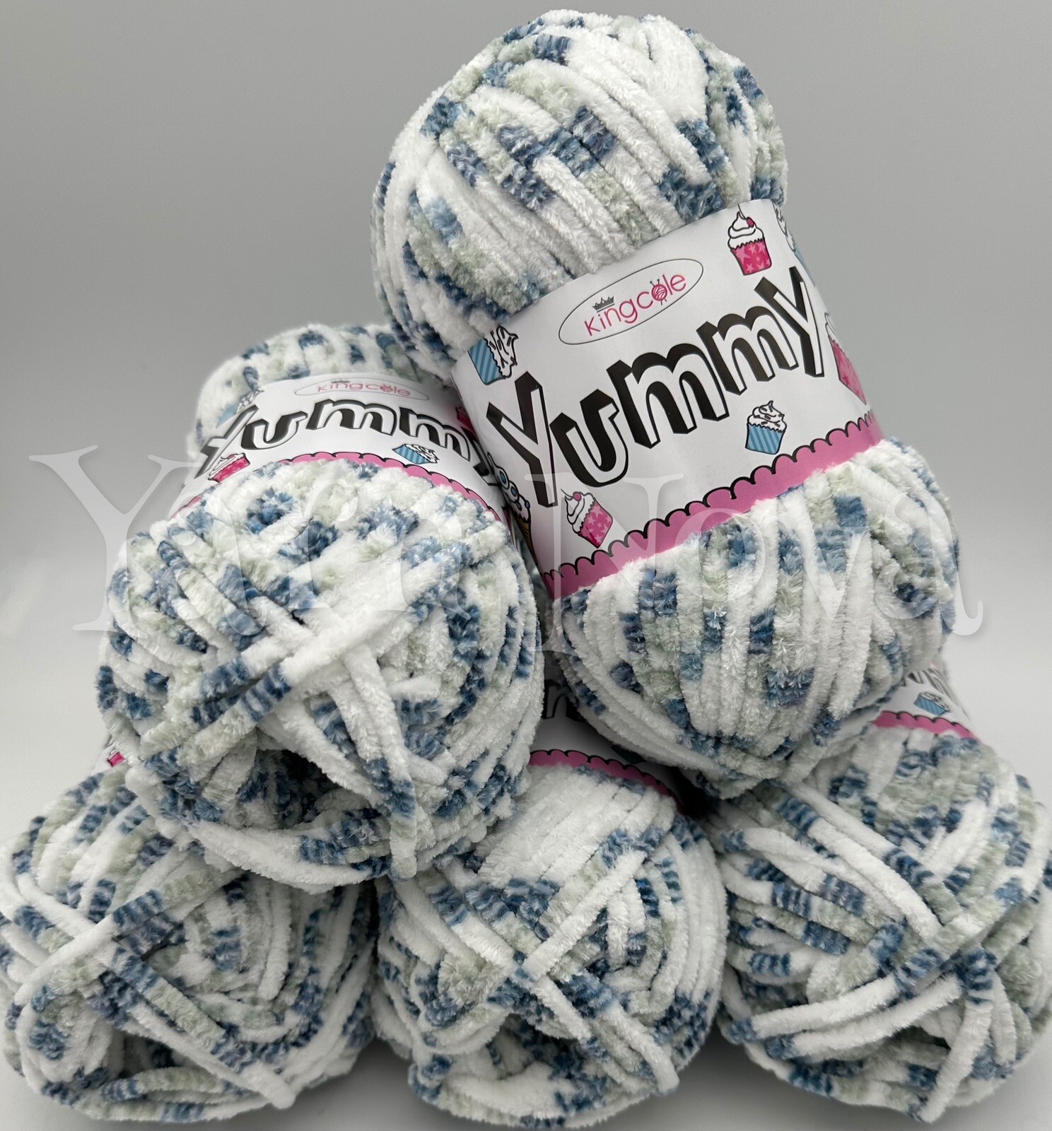 King Cole Yummy Chenille Knitting Crochet Yarn Wool - 5x100g Balls - 2212