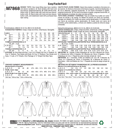 McCall's Sewing Pattern 7868 Misses 6-14 Easy Loose Fitting Top Neck Sleeve Var - Picture 2 of 9