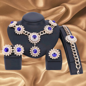 Authentic 18k Dubai Gold Plated Moroccan African Blue Necklace,Earrings,Ring,Bracelet Set