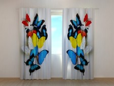 3D Lux Curtain Printed Colorful Butterflies on white by Wellmira Made to Measure