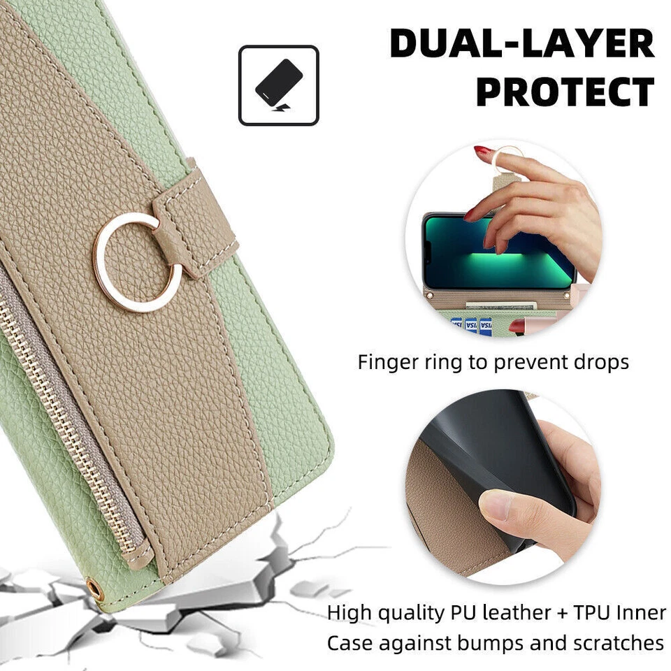Zipper Leather Wallet Phone Case For Google Pixel 9 8 7 6 Pro XL 8A 7A 6A 9A 4A - Image 4 of 4