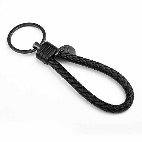 Black Car Keychain Leather Rope Strap Weave Keyring Key Ring Chain Key Fob Gift - Picture 5 of 12