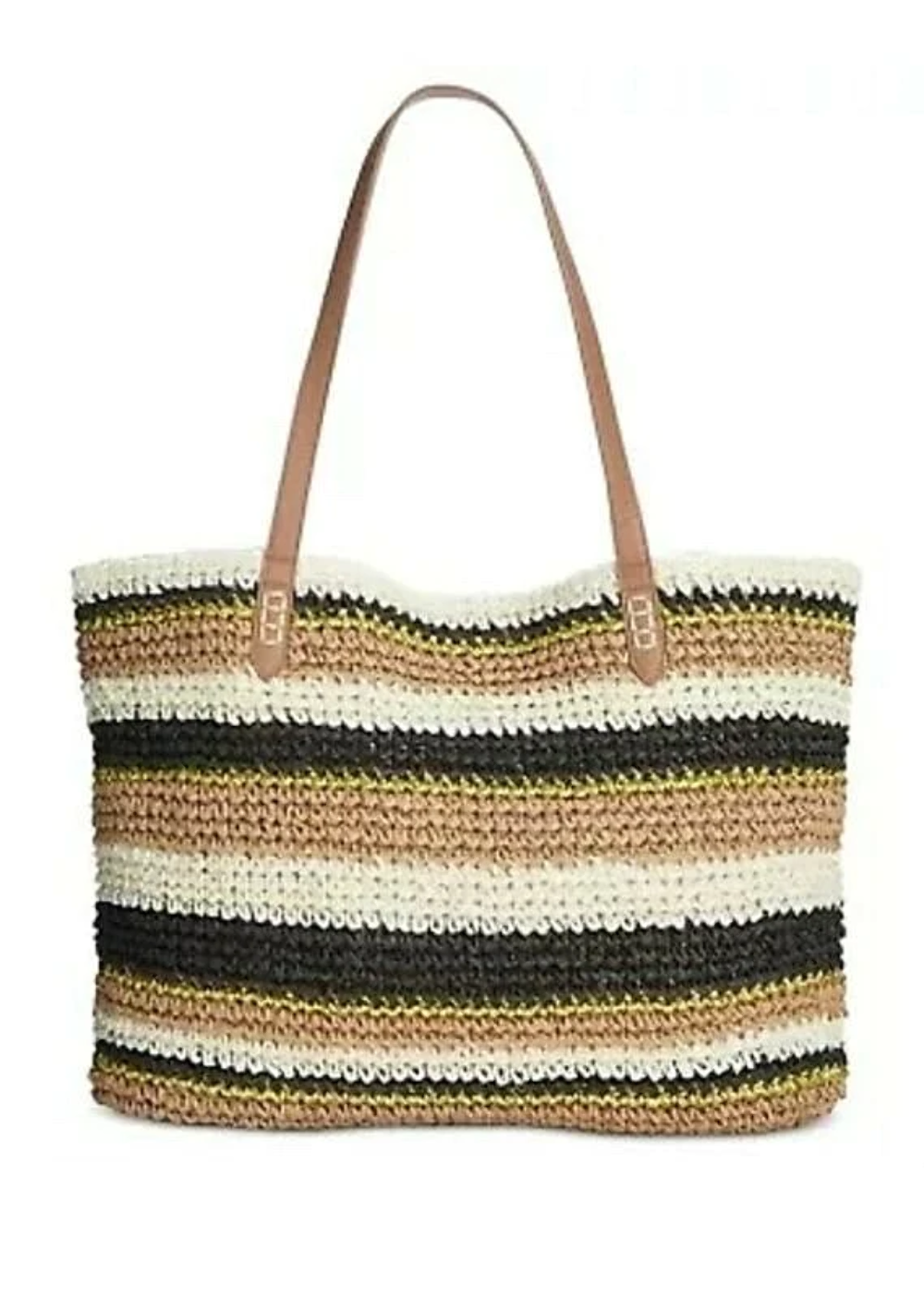 I.N.C. Metallic Stripe Straw Tote - Natural