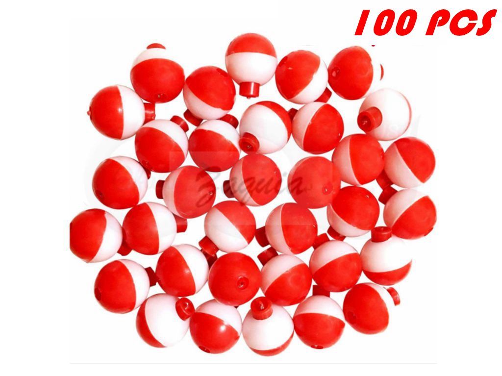 25 50 100 200 PACK-1" Fishing Bobbers RED & WHITE Snap-On Round Floats Wholesale