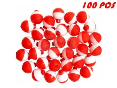 HUAXU 100 PACK-1" Fishing Bobbers RED & WHITE Snap-On Round Floats Wholesale@US
