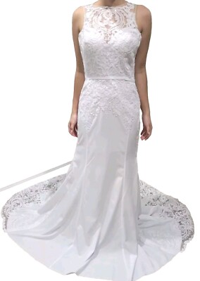 tank top wedding dress June Bridals Sexy Sleeveless Plunging Neckline With Cathedral Train A-line Lace Tulle Summer Beach cathedral train boho wedding dress Riki ,
