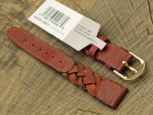 Hirsch NOS Unused Vintage Braided Leather w Gold Tone Buckle 14mm Watch Band - Picture 4 of 5