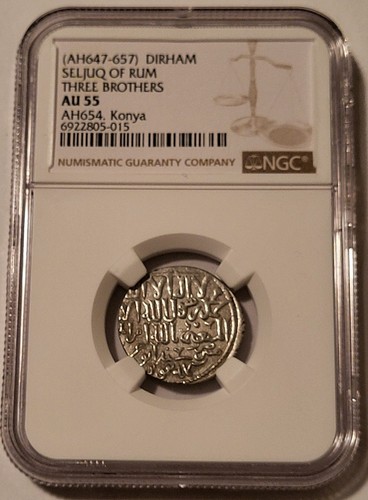 Seljuq of Rum Three Brothers AD 1246 Silver Dirham AU55 NGC