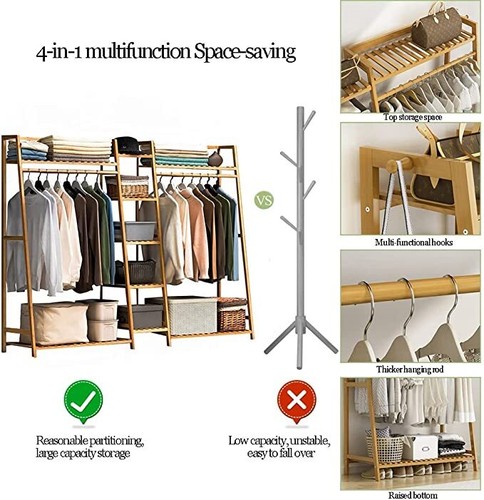 Kleiderschrank Kleiderstangen Kleiderständer Garderobenständer Bambus Schrank - Bild 14 von 23