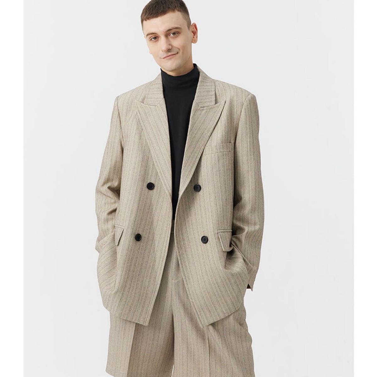 ジャケット・アウター EXTRA OVERSIZED DOUBLE BREASTED JACKET Mens Double Breasted Blazers Coat Loose Oversize Jacket