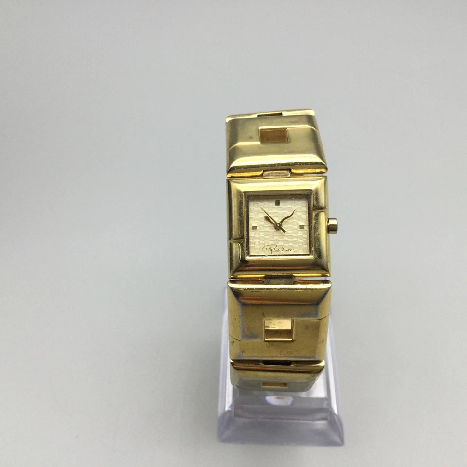 Roberto Cavalli MazeWatch Women 22mm Gold Tone Square Dial New Battery 6.5" - Image 2 of 4