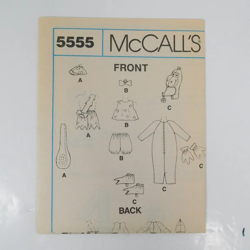 McCalls 5555 Childrens BamBam Pebbles Dino Costume Pattern Size 5-6 Uncut - Image 3 of 4