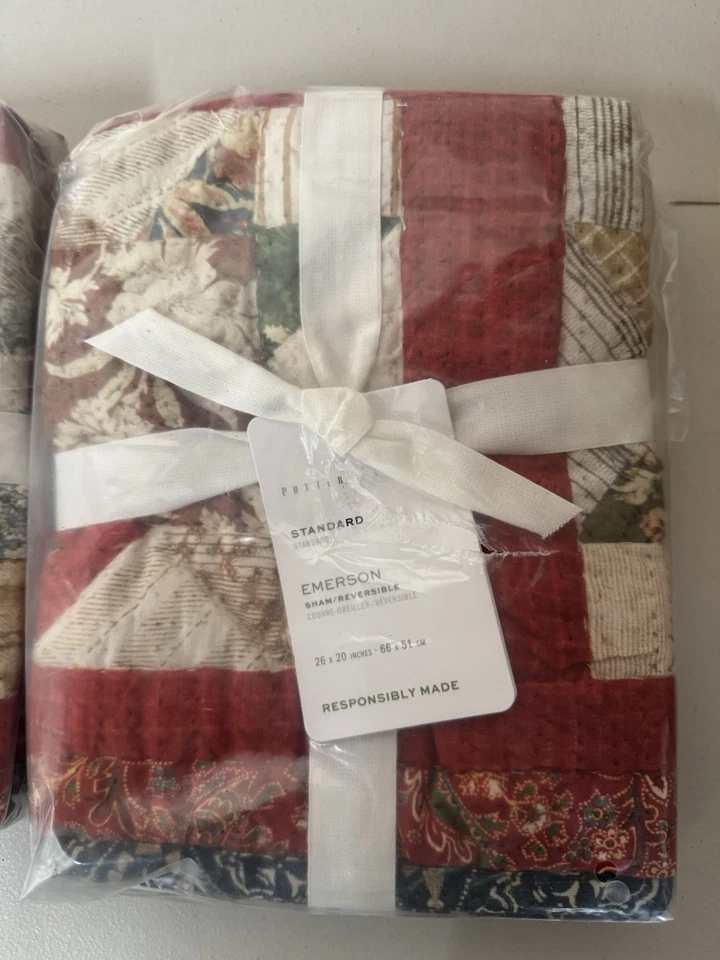 Pottery Barn Emerson Reversible Standard Shams Set of 2 26x20 - Image 3 of 4