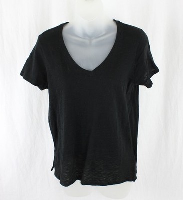 ATM Women's Black 100% Cotton V Neck Short Sleeve T Shirt Top Size Medium