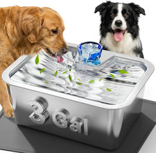 Dog Water Fountain with Silicone Mat - 3 Gallon Stainless Steel Pet Water Founta