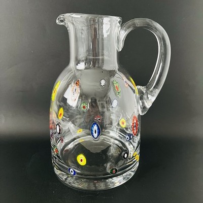 Leonardo Italy Millefiori Murrine Art Glass Pitcher Italian Murano Style 9''