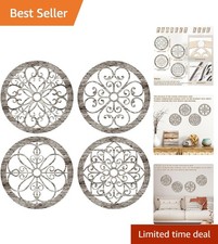 4 Pcs Rustic Hollow Carved Wall Art - Grey Wood Tone Farmhouse Decor