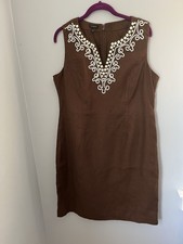 Talbots Women's Sleeveless Sheath Dress Size 12 Brown Knee Length Sequin V Neck